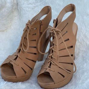 Brown platform lace up heel